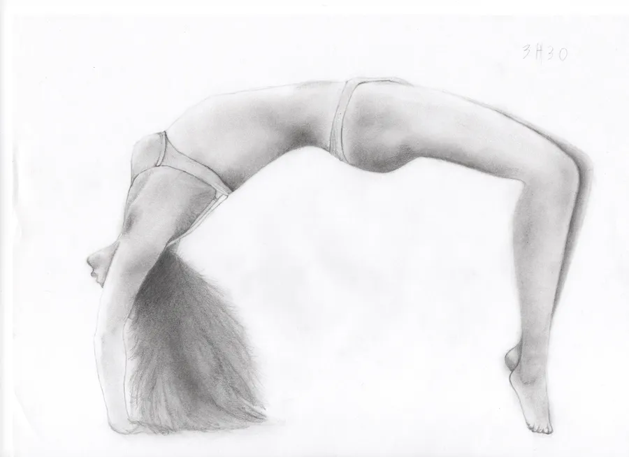 Graphite figure study of a woman in a backbend